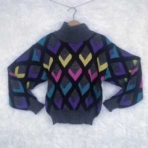 Mister NOAH Vintage Sweater colorful heart pattern